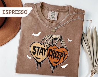 Comfort Colors®Stay Creepy Sweatshirt, Halloween Skeleton Tee,Cute Spooky Heart TShirt,Creepy Season Shirt,Halloween Tee,Spooky Season Tee