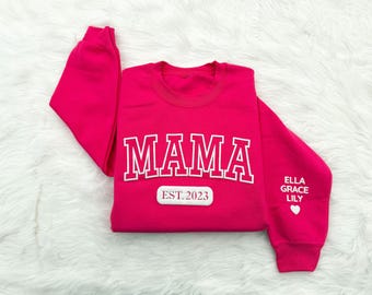 Custom Puff Mama Sweatshirt with Kids Names | Puff Letters | Embossed Lettering | Gift for Mom | Mama Sweater