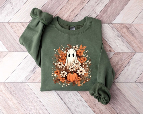 Floral Ghost Sweatshirt, Halloween Cute Ghost, Halloween Ghost Sweatshirt, Flower Halloween Shirt,  Sweatshirt, Fall Sweater