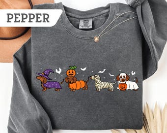Comfort Colors® Funny Dachshund Sweatshirt, Halloween Dachshund Shirt, Halloween Cute Dog Shirt, Cute Ghost Dogs Halloween Shirt