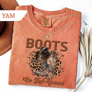Comfort Colors®Where Them Fans At Tee, Boots On The Ground Black Cowgirl Cowboy T-Shirt, Trail Ride Rodeo Shirt,Trendy Southern Cowgirl Gift