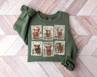 Highland Cow Christmas Sweatshirt, Cute Farm House Xmas Winter Shirt, Merry Christmas Tree Shirt, Christmas Season Sweater, Xmas Holiday Tee