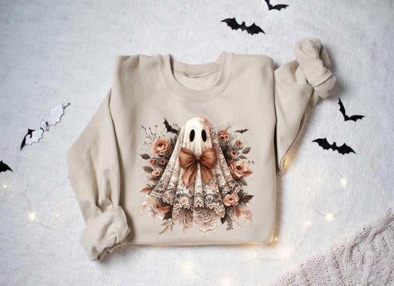 Lace Ghost Halloween Sweatshirt, Coquette Halloween Sweater, Lace Ghost Sweater, Halloween, Halloween Party Hoodie,Coquette Bow Girl