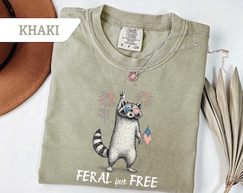 Feral But Free Raccoon Shirt – Funny 4th of July Comfort Colors® Tee, Independence Day Toddler & Kids Shirt, Coquette Western USA Tee