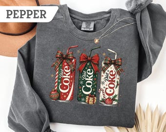 Comfort Colors® Christmas Diet Coke Sweatshirt, Festive Holiday Tee, Xmas Gift, Trendy Christmas Soda Tee, Retro Soda Can, Diet Coke T-Shirt