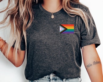 Progress Pride Flag Shirt, Subtle Pride Shirt, Pride Outfit, LGBTQ Tshirt, Minimalist Pride Shirt, Ally Shirt, LGBT Pride Month, Proud Ally