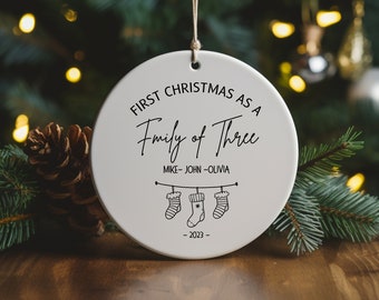 Family of Three Christmas Ornament, Family of 3, Family Ornament, Personalized Baby's First Christmas Ornament, First Christmas Ornament