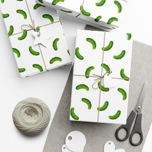 Ecofriendly Wrapping Paper: Dill Pickles White Background Gift Wrap - Pickle Party Dill Pickle Chips Mini Cucumbers Green Wrapping Paper
