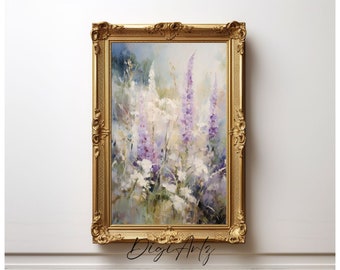 Printable Vintage Watercolor Lavender Landscape Painting Wall Art Wall Decor - Botanical Wall Art - Digital Nature download