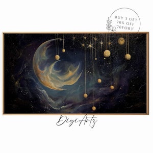 Samsung Frame TV Abstract Universe Solar System Night Sky Oil Painting Gothic Wall Art Celestial Moon Star Frame TV Art Shooting Star Decor
