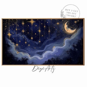 Samsung Frame TV Celestial Moon And Star Oil Painting Gothic Wall Art Nursery Shooting Star Wall Decor Vintage Celestial Night Frame TV Art