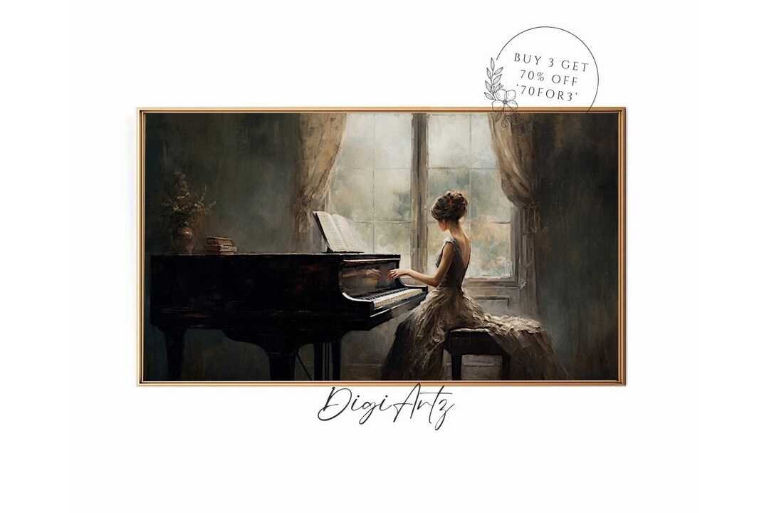 Samsung Frame TV Portrait Painting Woman Playing Piano Moody Victorian ...
