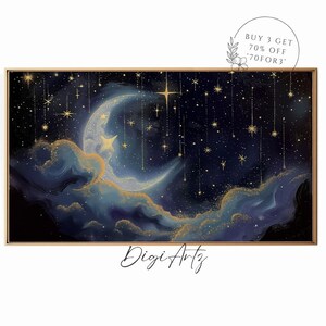 Samsung Frame TV Celestial Stars Gazing Oil Painting Starry Night Sky Frame TV Gothic Space Moon And Star Nursey Decor Universe Solar System