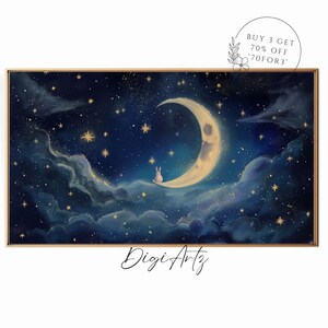 Samsung Frame TV Celestial Moon Oil Painting Gothic Wall Art Bunny On The Moon Nursery Decor Abstract Star & Moon Starry Sky Frame TV Art