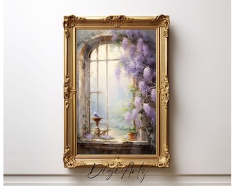 藤のステンドグラス 5枚セット 鮮やかな花の絵画（デジタル