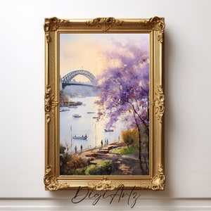 Druckbare Aquarell Sydney Harbour Bridge im Frühling Malerei Wandkunst - Sydney Stadtbild Wand-Dekor - Digitaldruck - ikonische Architektur