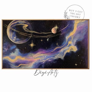 Samsung Frame TV Celestial Moon Star Oil Painting Gothic Space Art Shooting Star Nursery Decor Universe Solar System Night Sky Frame TV Art