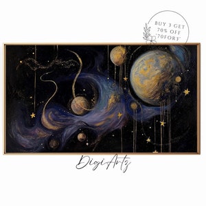 Samsung Frame TV Abstract Universe Solar System Oil Painting Gothic Space Night Sky Art Celestial Moon Star Frame TV Art Shooting Star Decor