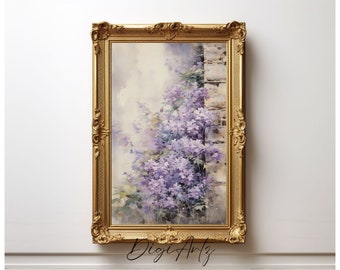 Printable Vintage Watercolor Purple Flower Painting Wall Art Wall Decor - Botanical Wall Art - Digital Nature download