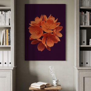 Orange Floral Canvas Art, Flower Wall Decor, Framed or Rolled Canvas, Modern Floral Artwork, Home Wall Decor, Gift for Flower Lovers