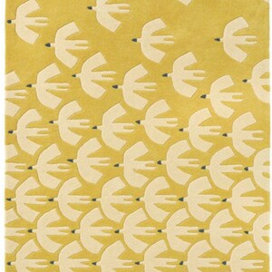 Birds Pattern Yellow Kids Cut-Out Hand-Tufted 100% Wool Handmade Area Rug Carpet for Home, Bedroom, Living Room, Dining Room, Kids Room.