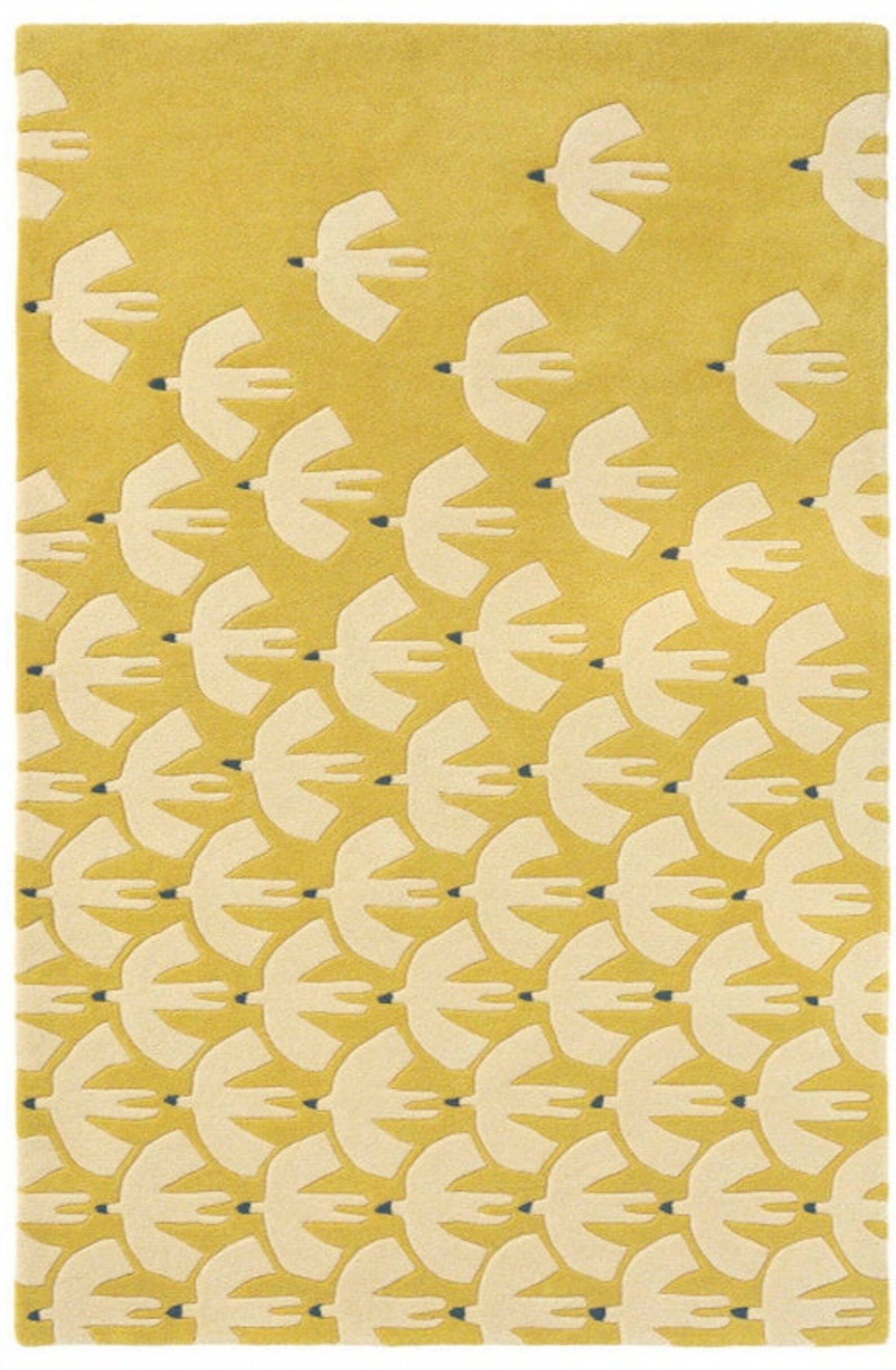 Birds Pattern Yellow Kids Cut-out Hand-tufted 100% Wool Handmade Area ...