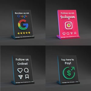 NFC Touch Signs - Tap for Google Reviews, Social Media, Payment Info, Display Stand