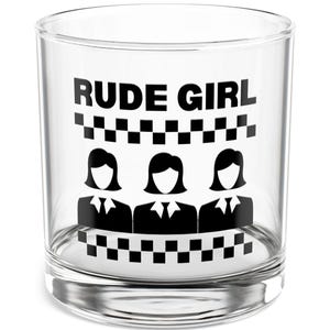 Rude Girl Rocks Glass Ska Music Black and White Two-Tone Third Wave Checker Vintage Whiskey Old Fashioned Glass