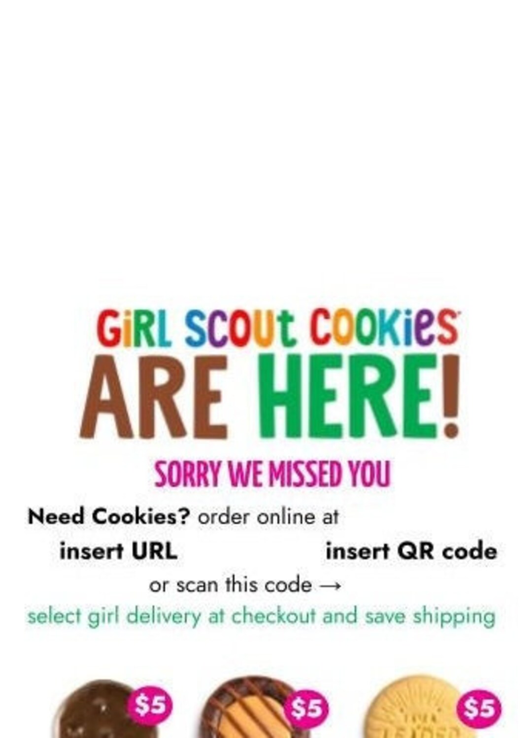 EDITABLE Girl Scout Cookie Door Hangers Etsy