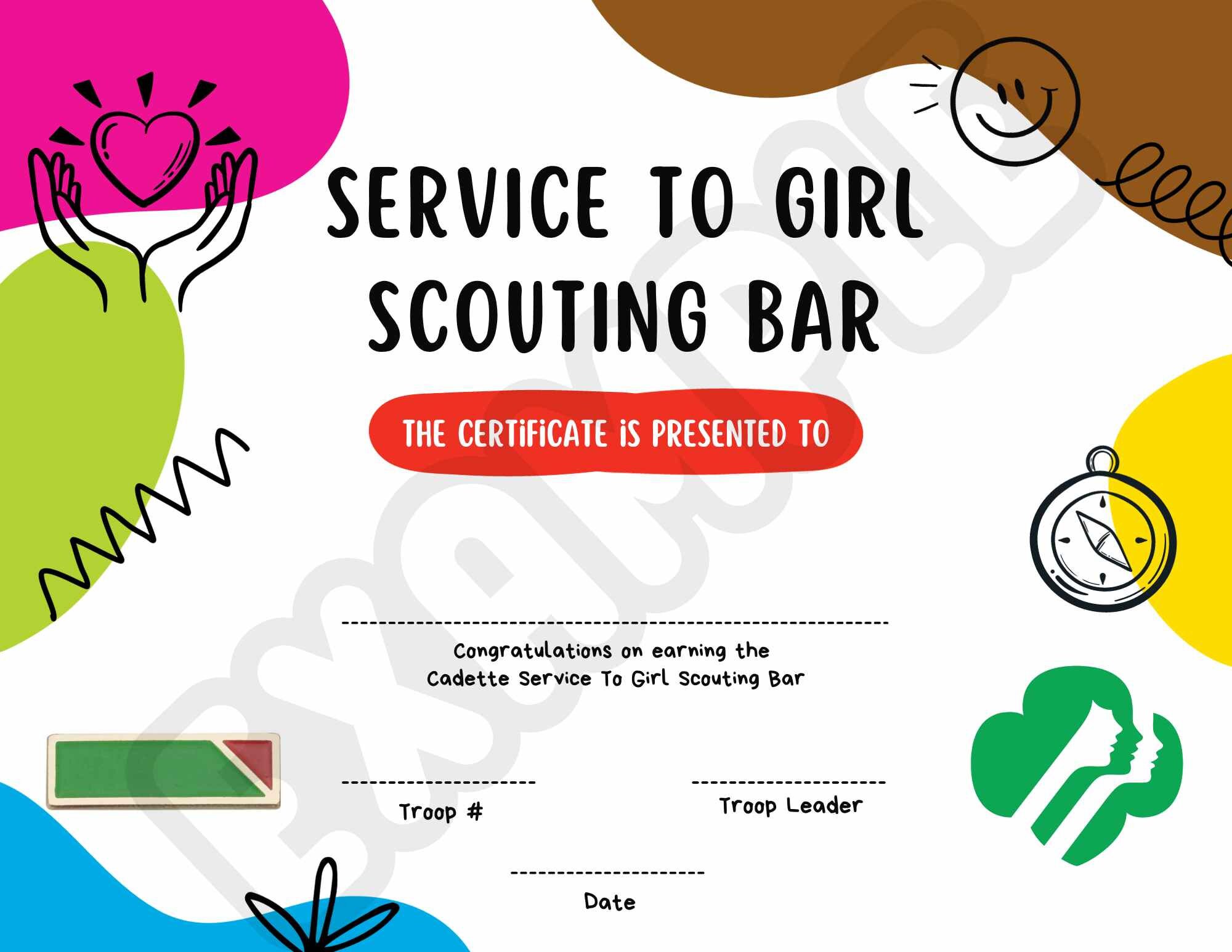 Cadette Girl Scout Printable Doodle Certificate Set 16 Pack - Etsy