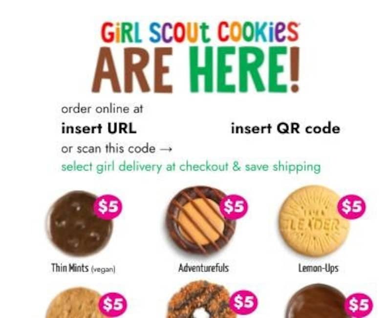 Girl Scout Cookie Sales Cards Editable Instant Download Little Brownie
