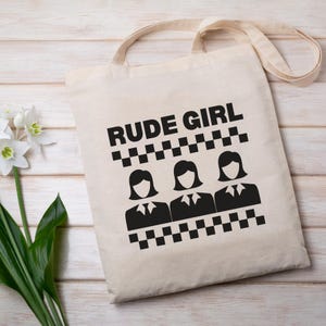 Rude Girl Canvas Tote Ska Music Black and White Two-Tone Third Wave Checker Vintage Grocery Bag