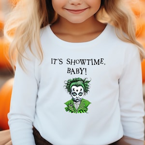 Halloween toddler long sleeve t-shirt, Bettlejuice theme clothing, it&#39;s showtime, t-shirt for halloween kids, halloween movie shirt for kids