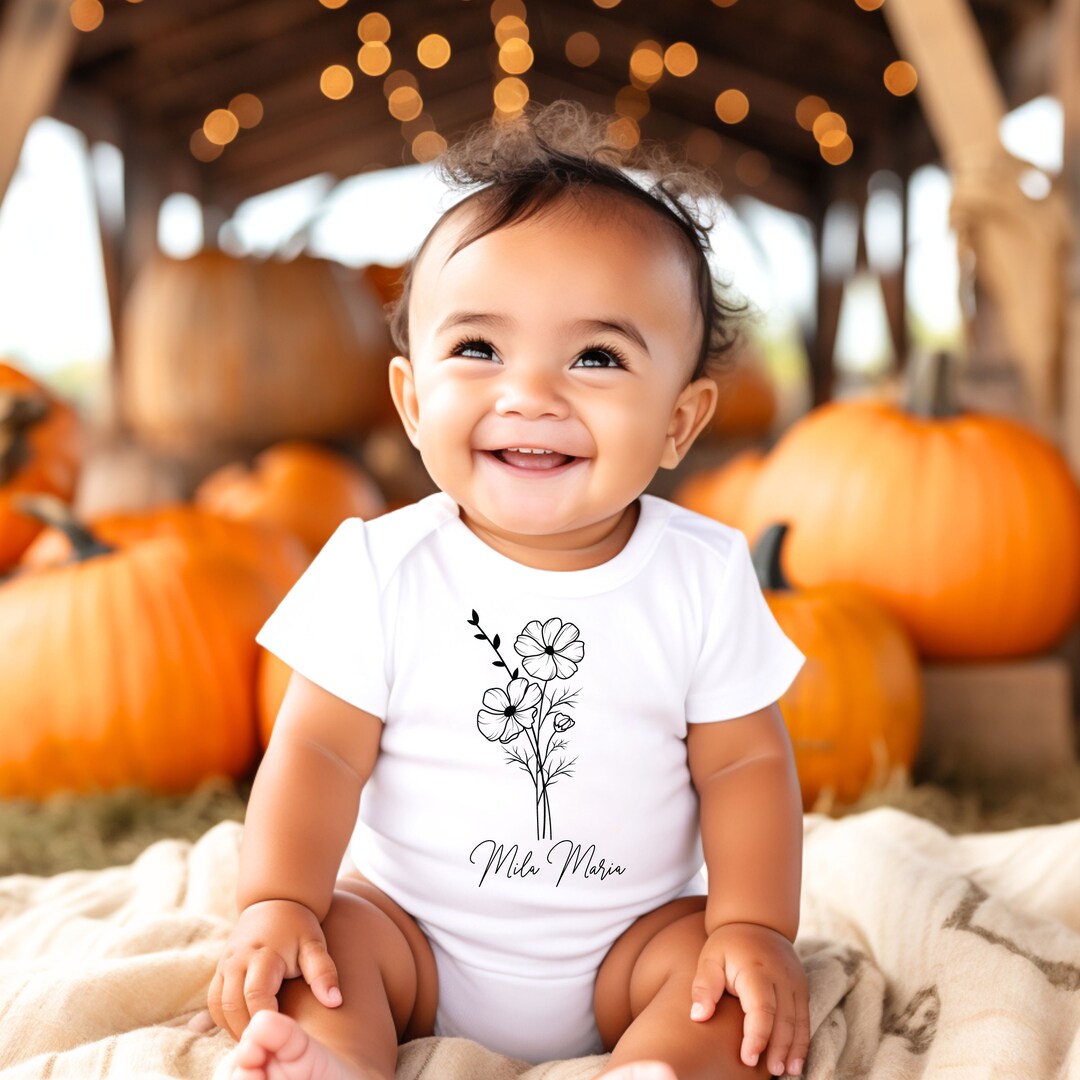 Personalized Birth Flower Onesie, Personal Birthflower, Gifts for Baby