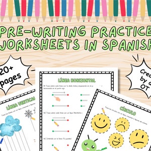 Prewriting Practice Worksheets in Spanish | Pre escritura Español | Pre Writing Occupational Therapy | Lines Shapes Tracing Pre-writing