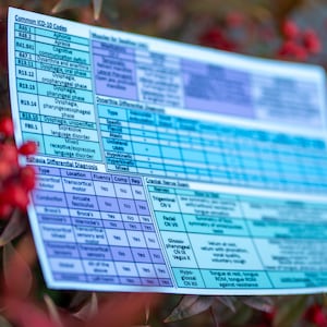 May include: A blue and white chart with a table listing common ICD-10 codes for aphonia, dysphagia, and language disorders. The chart also includes a table for differential diagnosis of aphasia, listing the type, location, fluency, comprehension, repetition, and cranial nerve symptoms.