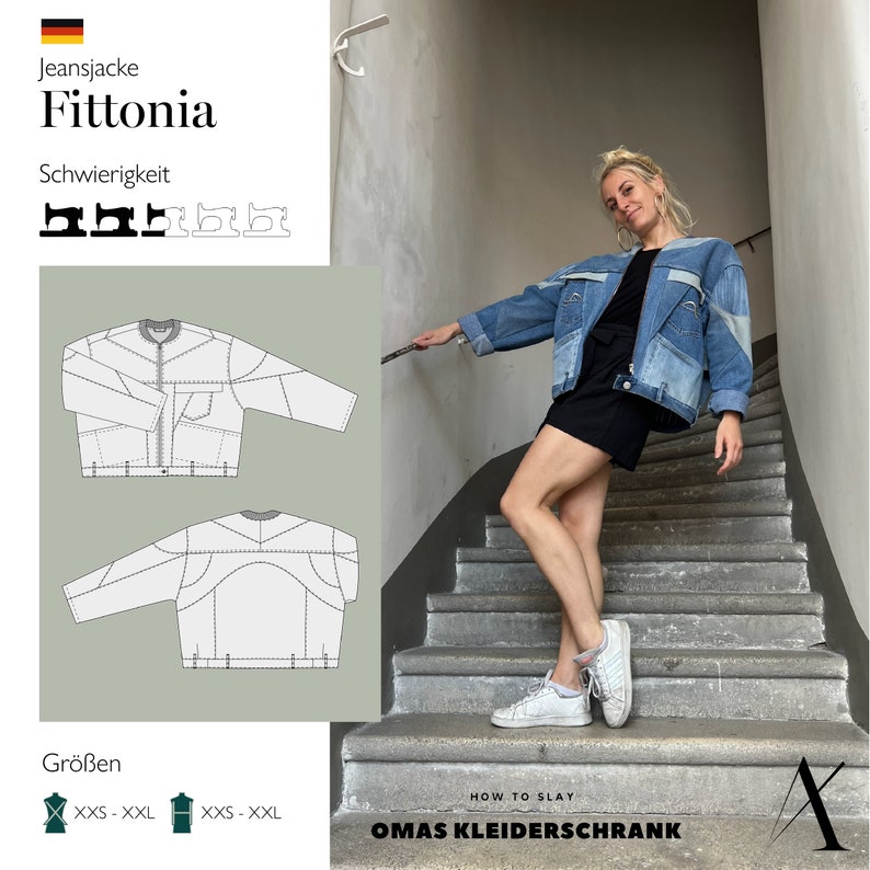 Schnittmuster und Anleitung Jeansjacke Fittonia | Upcycling-Jacke aus alten Hosen für Frauen und Männer, Unisex Bild 2