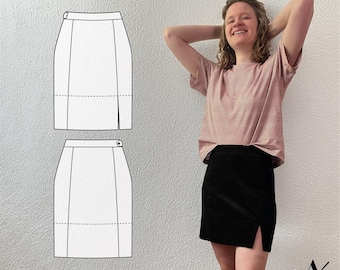 Pattern and instructions for skirt Picea | Mini skirt with slit and side zipper | Women and men