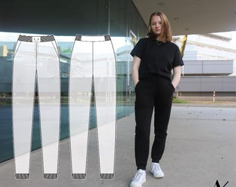 Pattern and instructions for pants chestnut | Jogging pants with elastic waistband and pockets, women and men