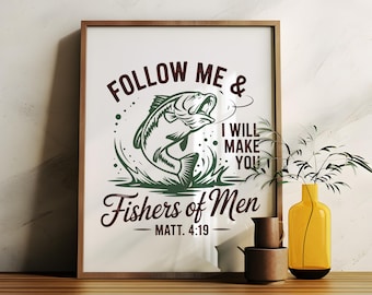 Scripture Wall Art Matt 4 19, Fisher of Men Bible Verse Printable | Minimalist Christian Posters | Modern Religious Decor for Believers