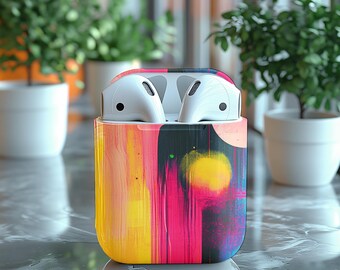 Abstract Art AirPod Case: 1 2 3 4 & AirPods Pro Hard Cover with Clip Keychain Keyring