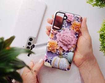 Coque de portable feuilles d'automne citrouille, Flexi 3D, fleurs d'automne, coque esthétique pour iPhone 15 Pro Max, 14 Plus, 13, 12, 11, et Samsung S10, S22, S23