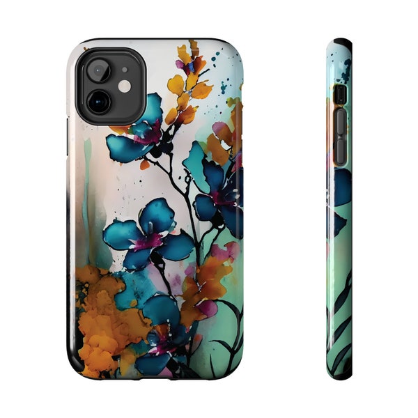 Wildflower Abstract Alcohol Ink-Designed Phone Case - Unique Floral Artistry for Trendsetters, Tough Phone Cases, iphone XR X 11 12 13 14