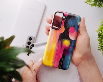 Custodia per telefono astratta vibrante / Custodia resistente agli urti, design colorato, protezione ispirata all'arte per iPhone 16, 15, 14 e Samsung