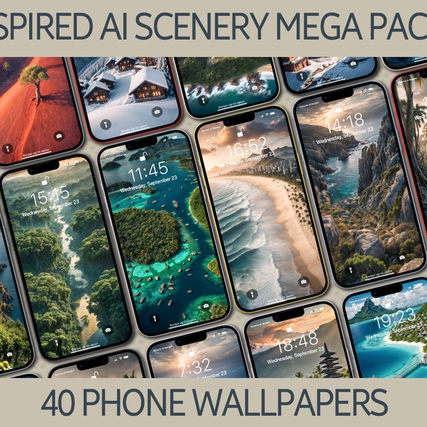 Inspired AI Scenery Wallpapers Mega Pack 1, iPhone, Smartphone Wallpaper, Samsung Phone Wallpaper, iPhone Wallpaper Background