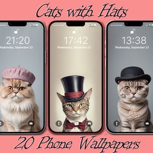 Cats with Hats Wallpaper Pack, 20 High Resolution Images, iPhone, Smartphone Wallpaper, Samsung Phone Wallpaper, iPhone Wallpapers