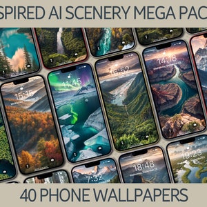 Inspired AI Scenery Wallpapers Mega Pack 5, iPhone, Smartphone Wallpaper, Samsung Phone Wallpaper, iPhone Wallpaper Background