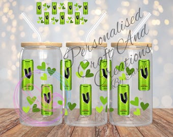 16oz Libbey Glass Wrap PNG: V Energy Drink Design (Digital Download