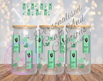 16oz Libbey Glass Wrap PNG: V Energy Drink Design (Digital Download