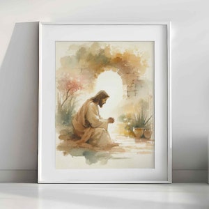Jesus Praying, Digital Download Jesus Portrait, Jesus Painting, Jesus Print, Jesus Art, Jesus Wall Art, Christian Wall Art #200